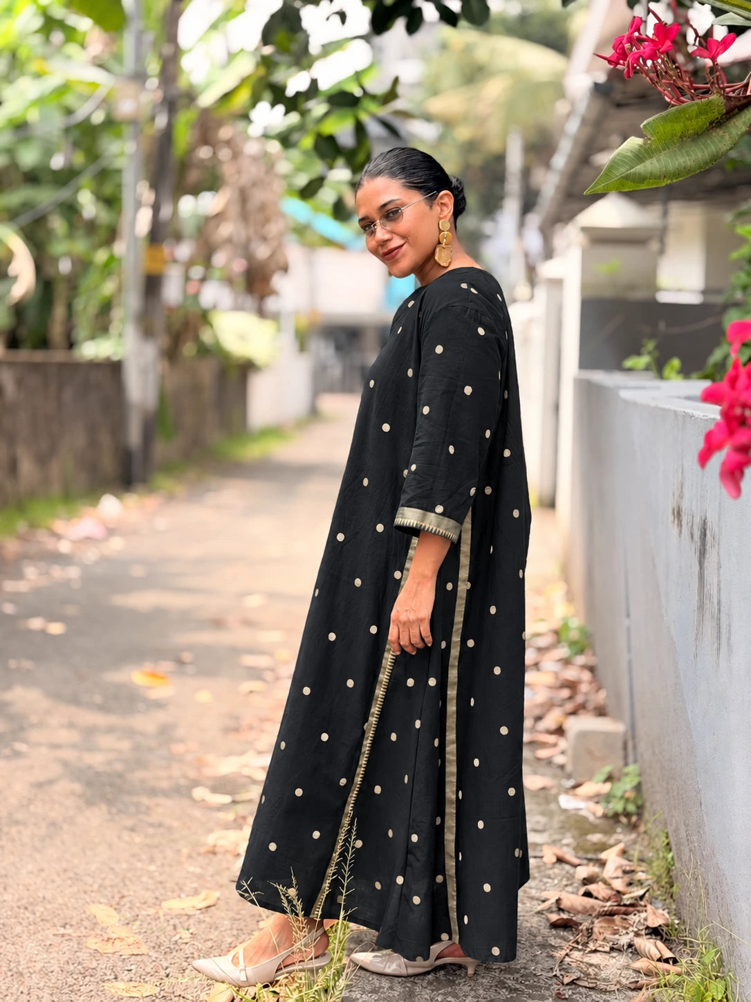 Pre-Order | South Cotton A Line Kurta/Top with Polka and Border (Loose Fit)