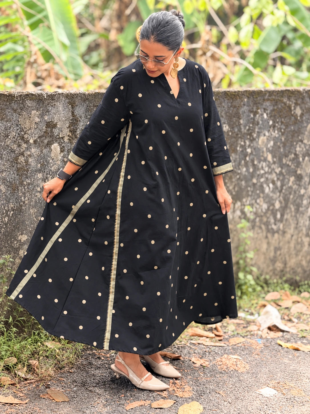 Pre-Order | South Cotton A Line Kurta/Top with Polka and Border (Loose Fit)