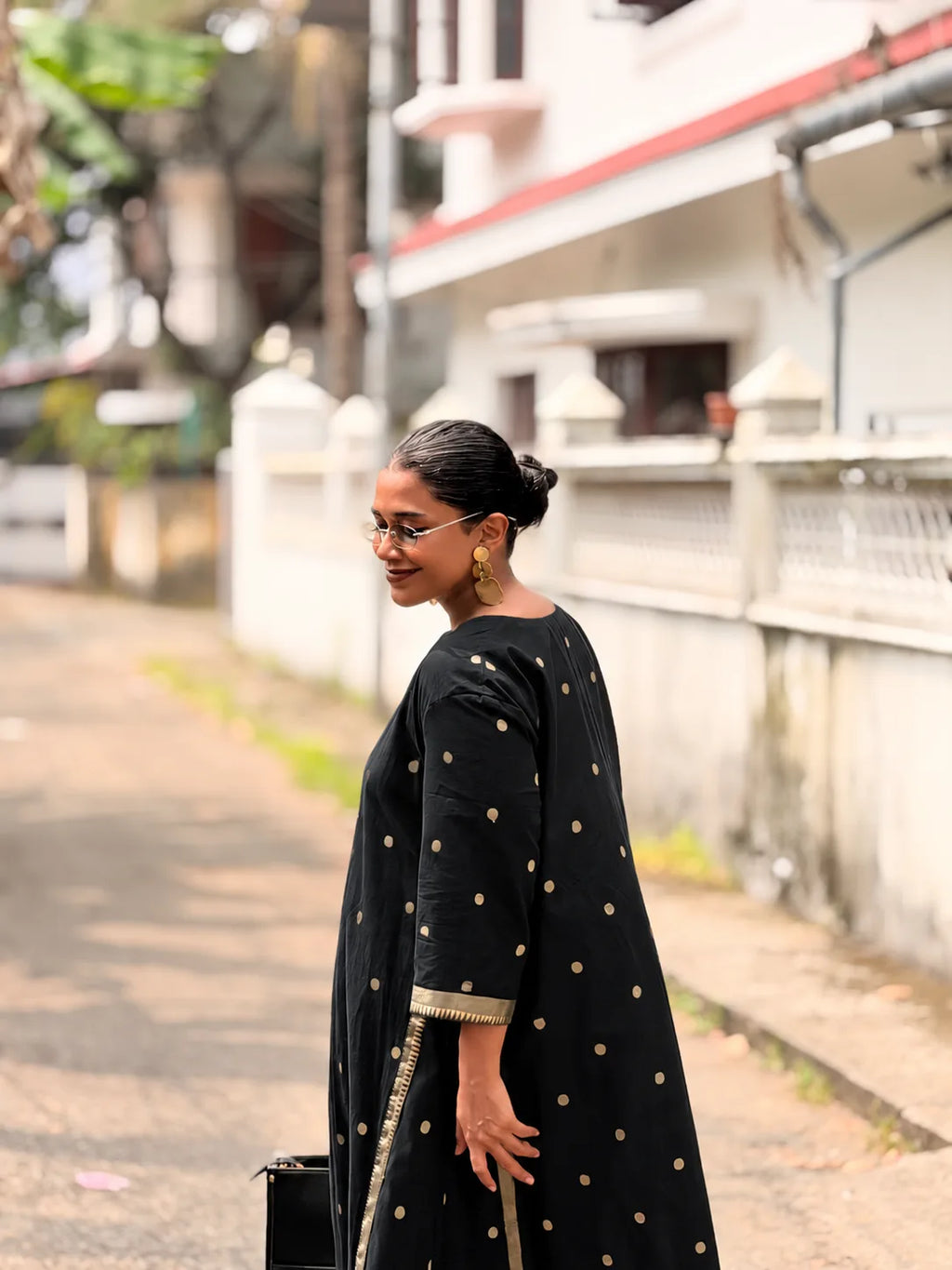 Pre-Order | South Cotton A Line Kurta/Top with Polka and Border (Loose Fit)