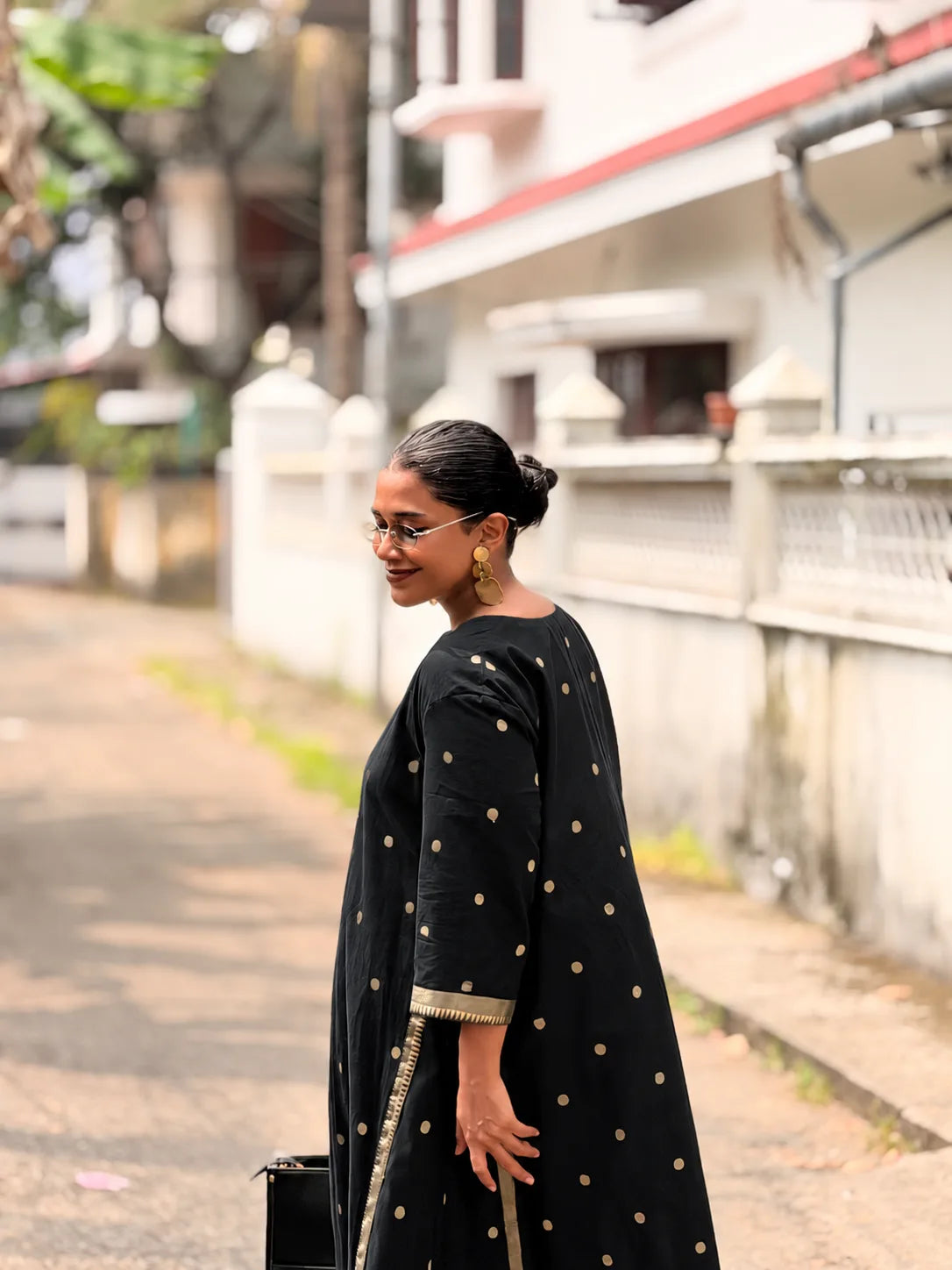 Pre-Order | South Cotton A Line Kurta/Top with Polka and Border (Loose Fit)