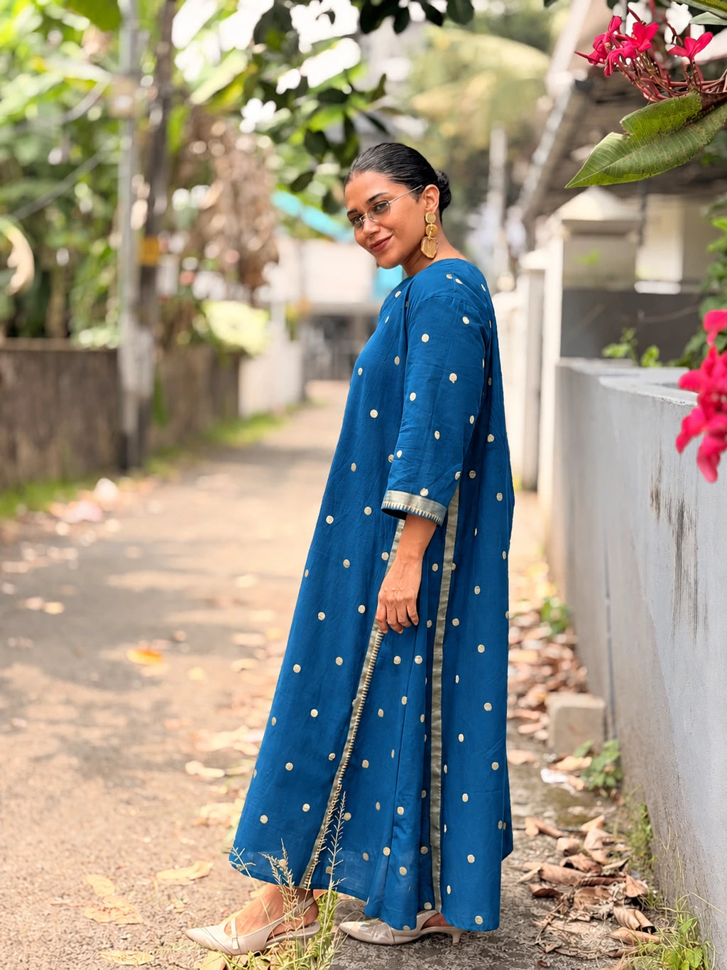 Pre-Order | South Cotton A Line Kurta/Top with Polka and Border (Loose Fit)
