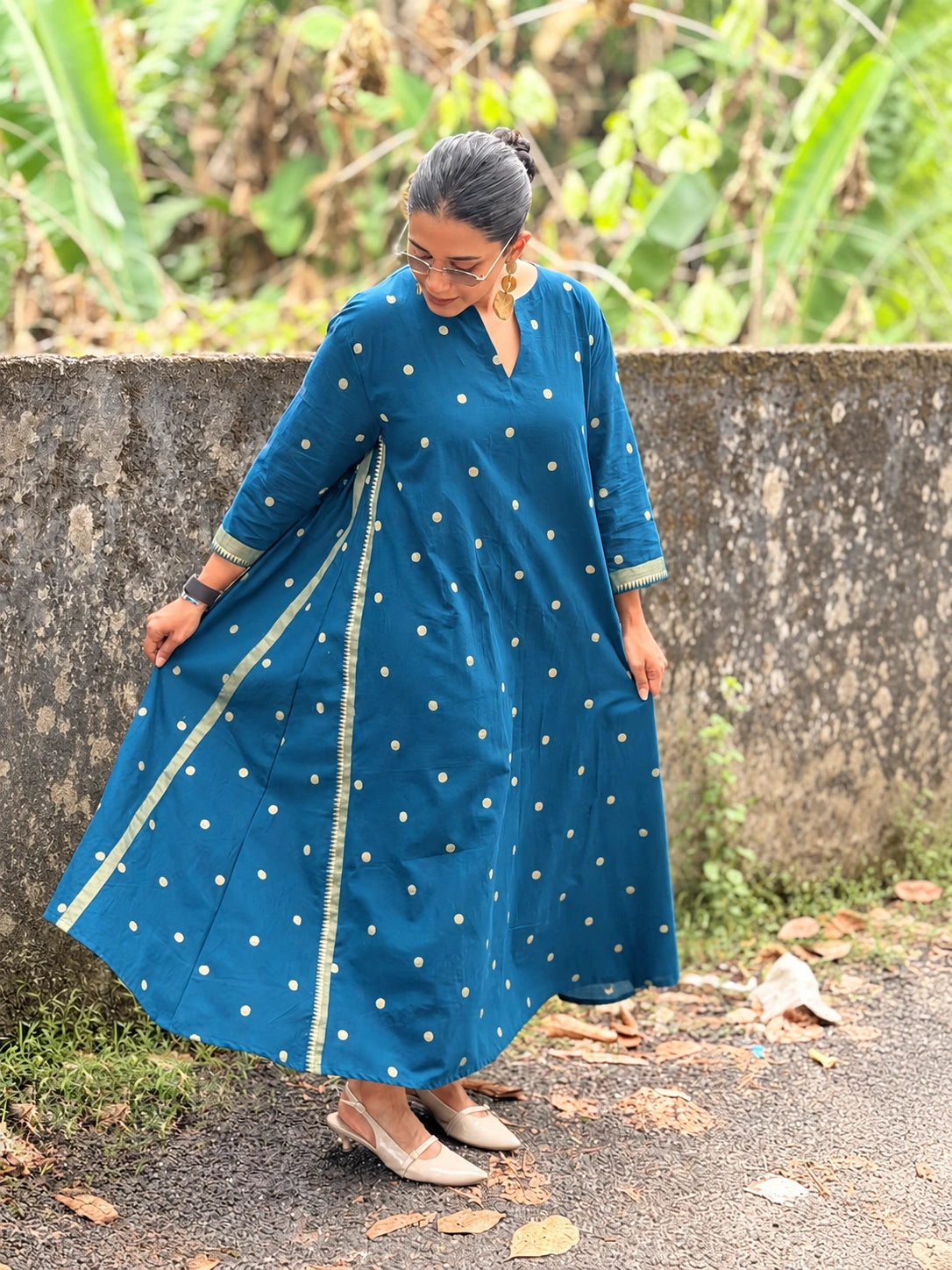 Pre-Order | South Cotton A Line Kurta/Top with Polka and Border (Loose Fit)