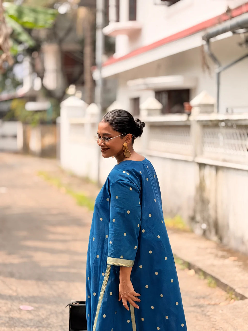 Pre-Order | South Cotton A Line Kurta/Top with Polka and Border (Loose Fit)