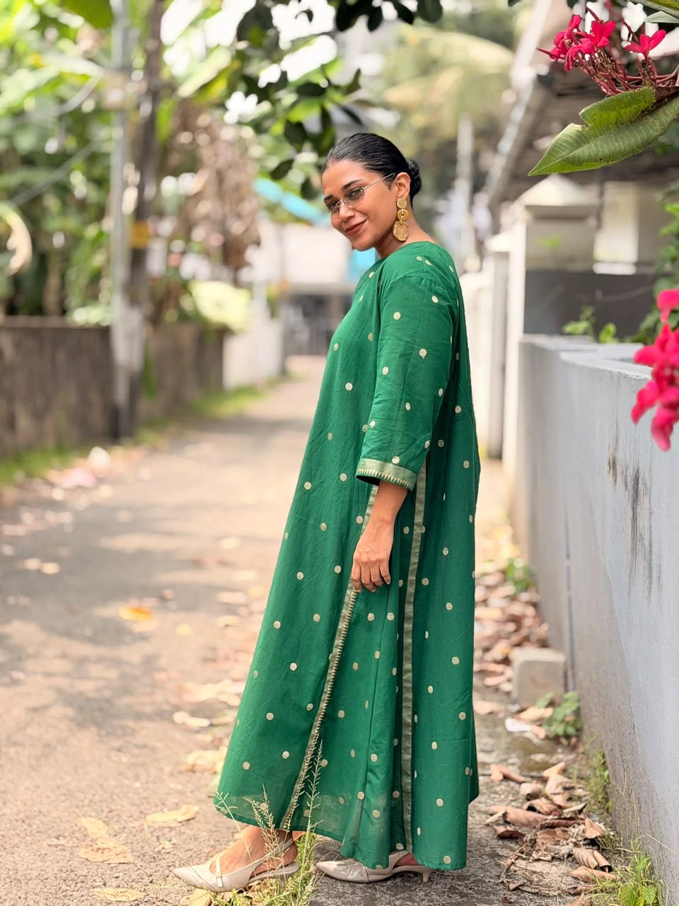 Pre-Order | South Cotton A Line Kurta/Top with Polka and Border (Loose Fit)