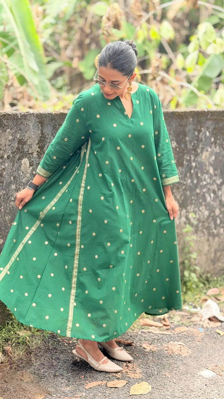 Pre-Order | South Cotton A Line Kurta/Top with Polka and Border (Loose Fit)