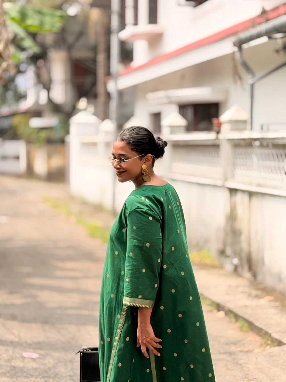 Pre-Order | South Cotton A Line Kurta/Top with Polka and Border (Loose Fit)