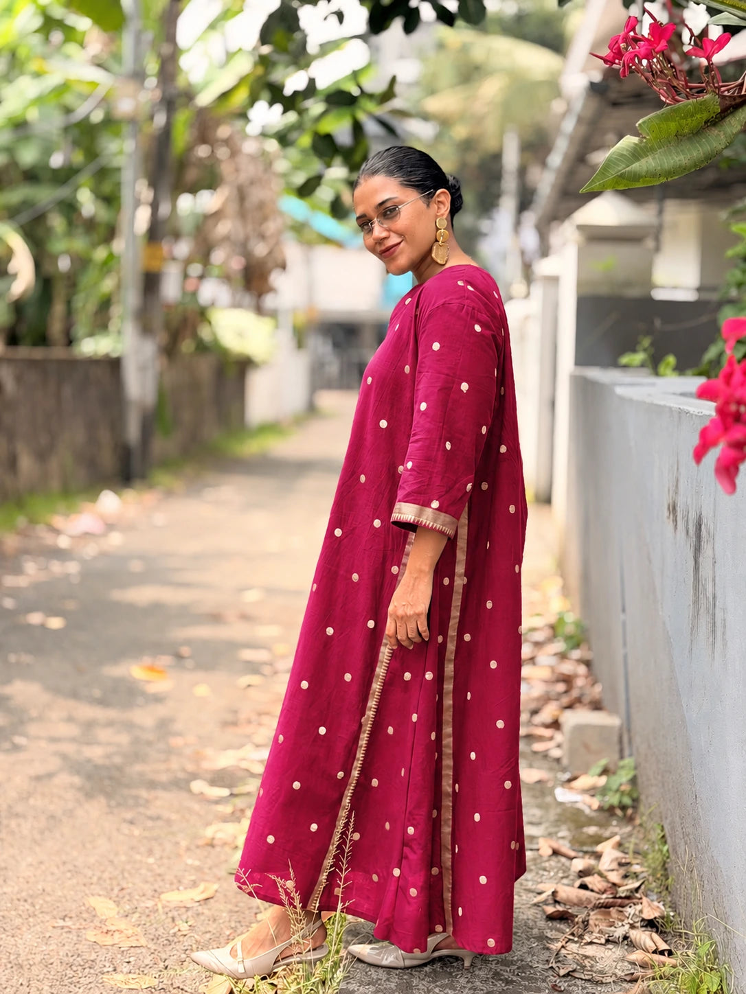 Pre-Order | South Cotton A Line Kurta/Top with Polka and Border (Loose Fit)