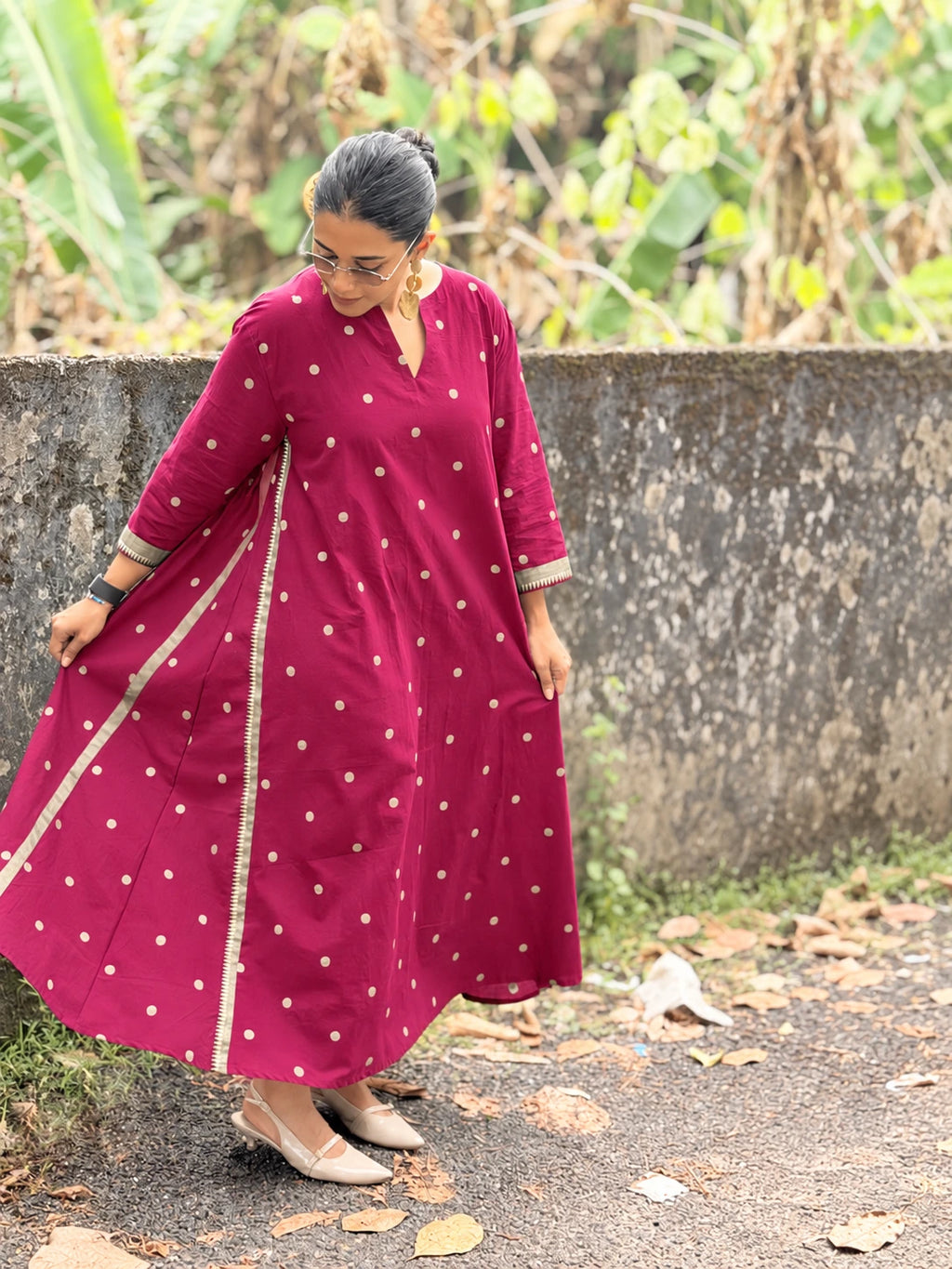 Pre-Order | South Cotton A Line Kurta/Top with Polka and Border (Loose Fit)