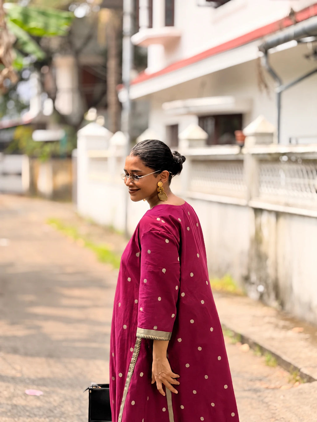 Pre-Order | South Cotton A Line Kurta/Top with Polka and Border (Loose Fit)