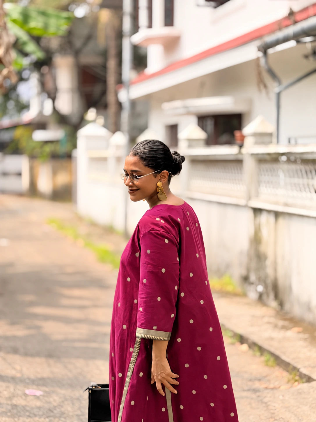 Pre-Order | South Cotton A Line Kurta/Top with Polka and Border (Loose Fit)