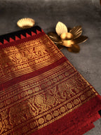 Premium Chettinad Cotton Saree | Jet Black with Red Border