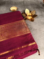 Premium Chettinad Cotton Saree | Rich Raspberry Magenta with Gold Border