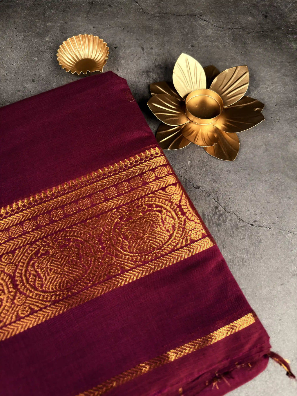 Premium Chettinad Cotton Saree | Rich Raspberry Magenta with Gold Border