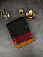 Premium Chettinad Cotton Saree | Rangoon Green & Mustard Motifs with Red, Mustard & Gold Border