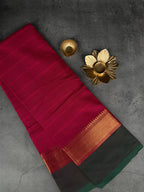 Premium Chettinad Cotton Saree | Rich Crimson Fuchsia with Bottle Green & Gold Border